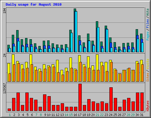 Daily usage for August 2010