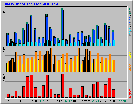 Daily usage for February 2013